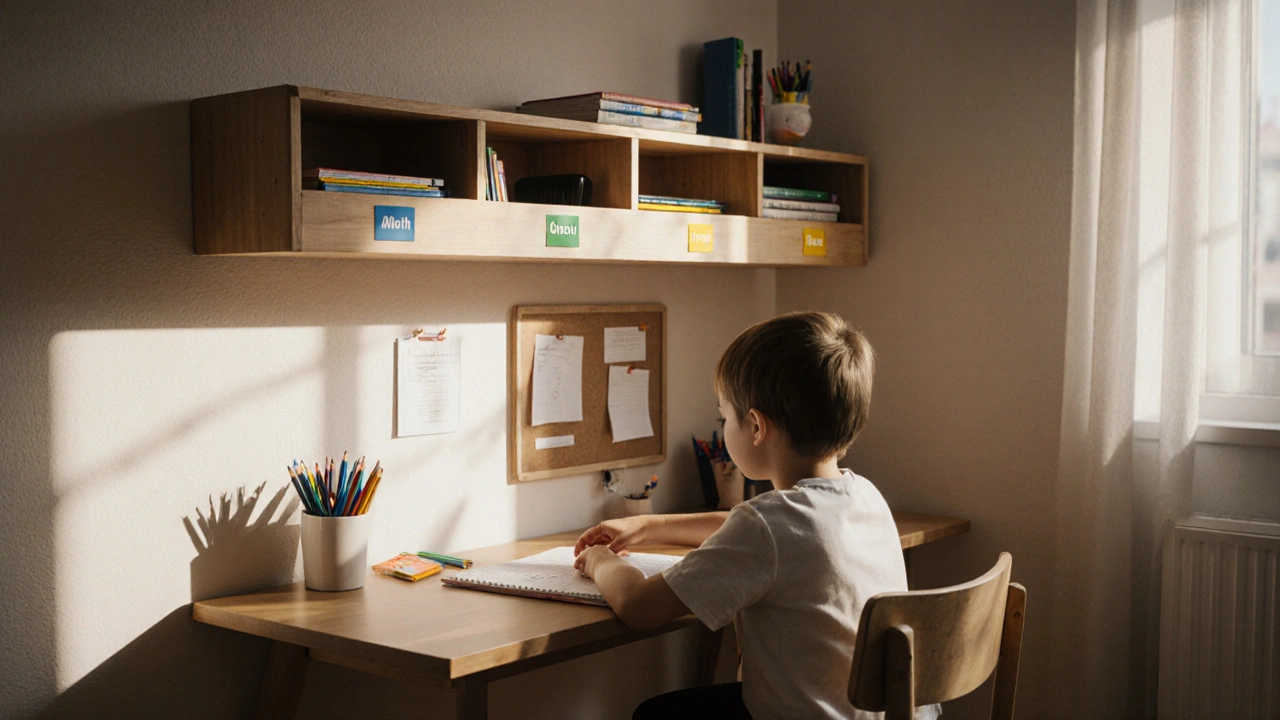 Police nad stolem v dětském pokoji: jak efektivně organizovat sešity a školní pomůcky