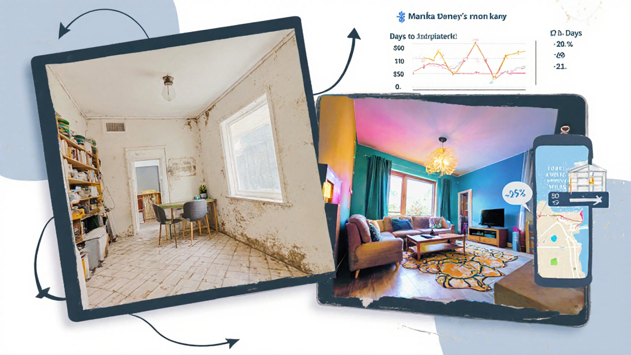 Porovnání špatného a připraveného bytu s grafem rychlého prodeje.