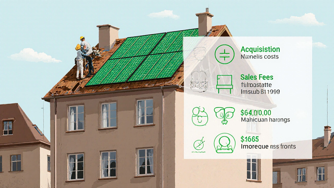 Dům v Praze s instalací energeticky úsporných oken a solárních panelů během rekonstrukce.