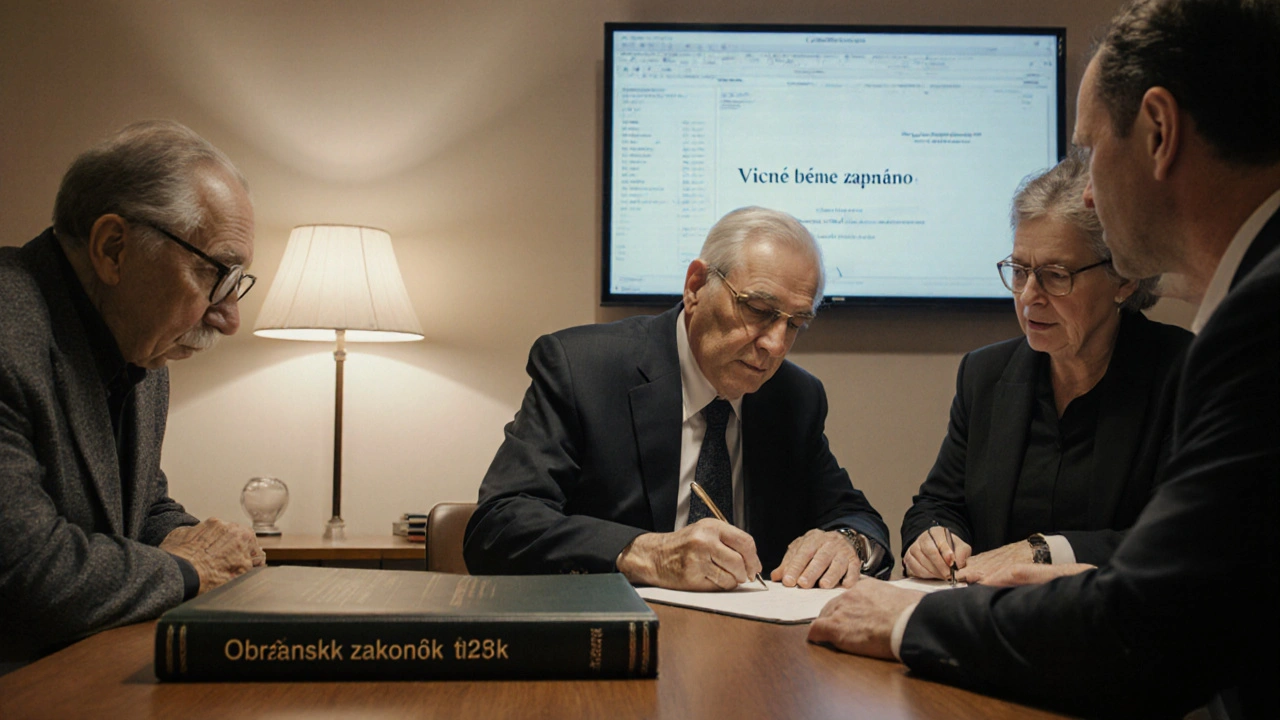 Notářský zápis věcného břemene dožití v právní kanceláři v Praze.