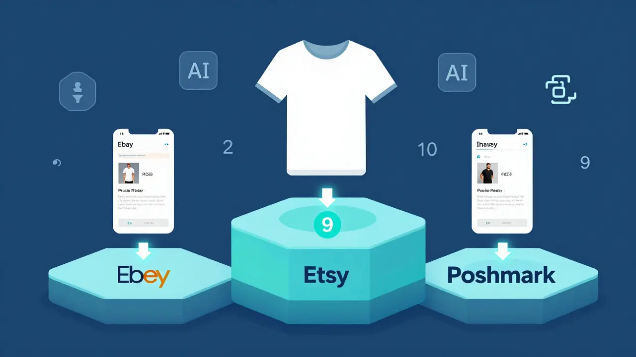 Jedna věc přenášená automaticky mezi třemi obchodními platformami s synchronizovaným inventářem.
