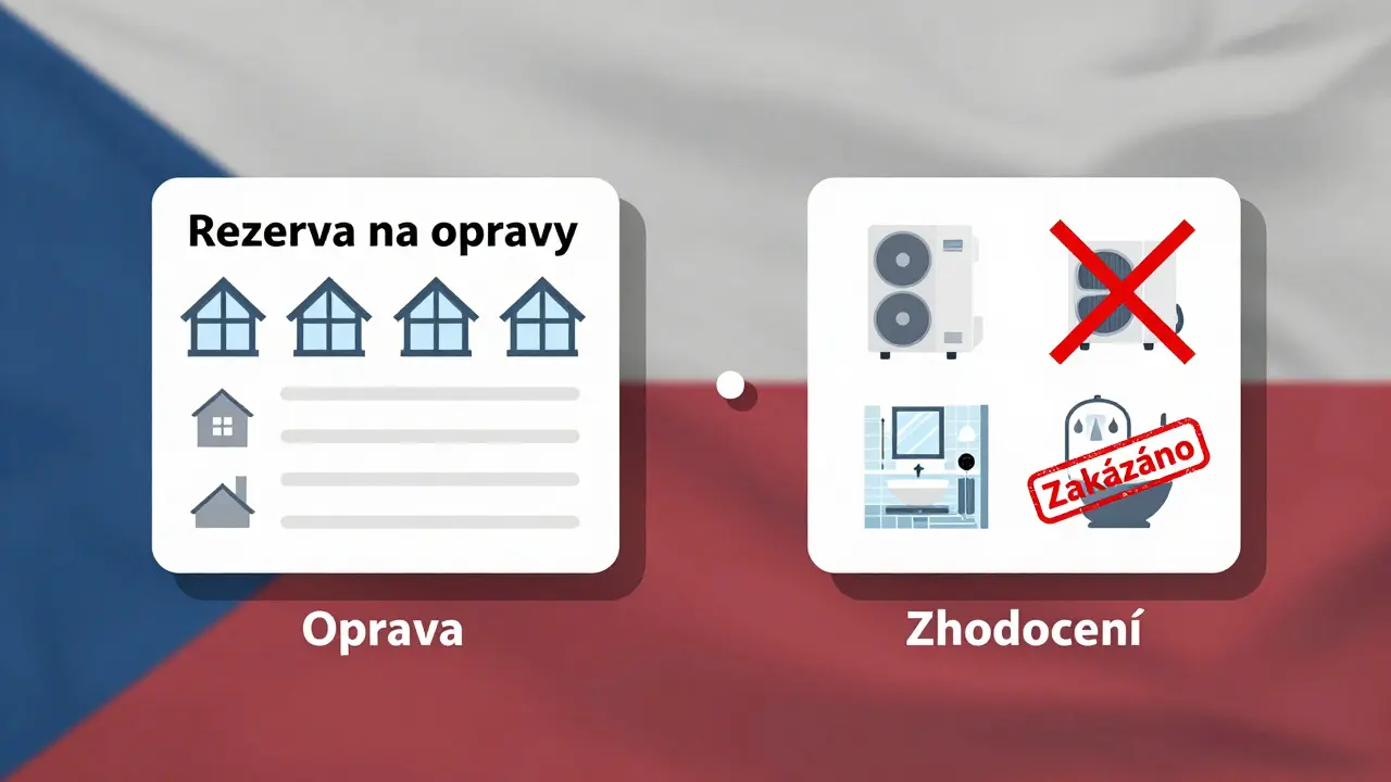 Srovnání opravy a technického zhodnocení: povolené a zakázané výdaje z rezervy na investiční byt.