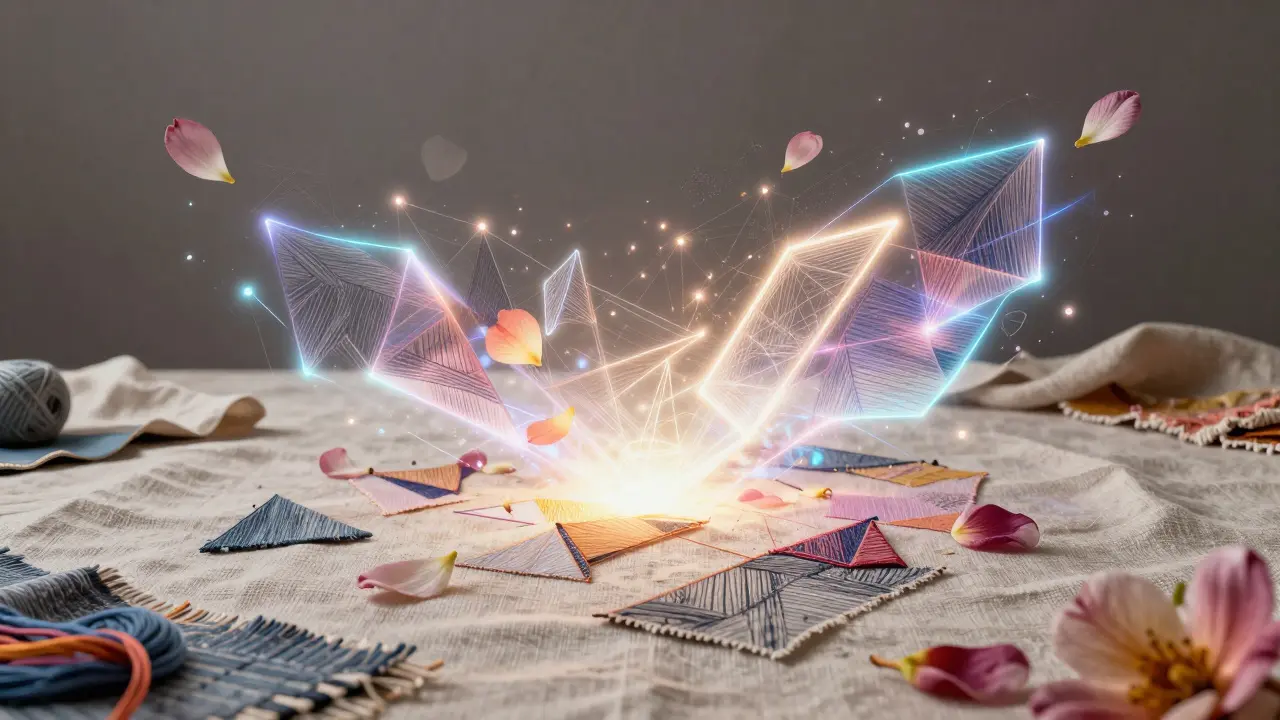 Abstraktní vizualizace tvorby vlastního designu na látce.