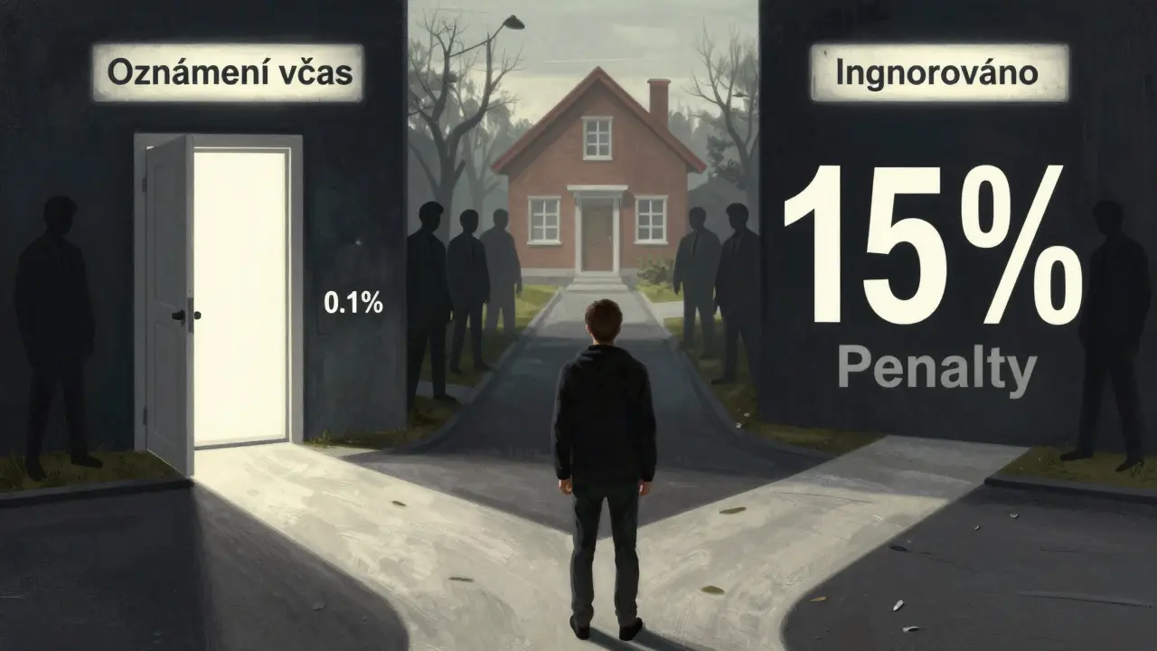 Člověk na křižovatce: jedna cesta vede k pokutě 0,1 %, druhá k 15 %.