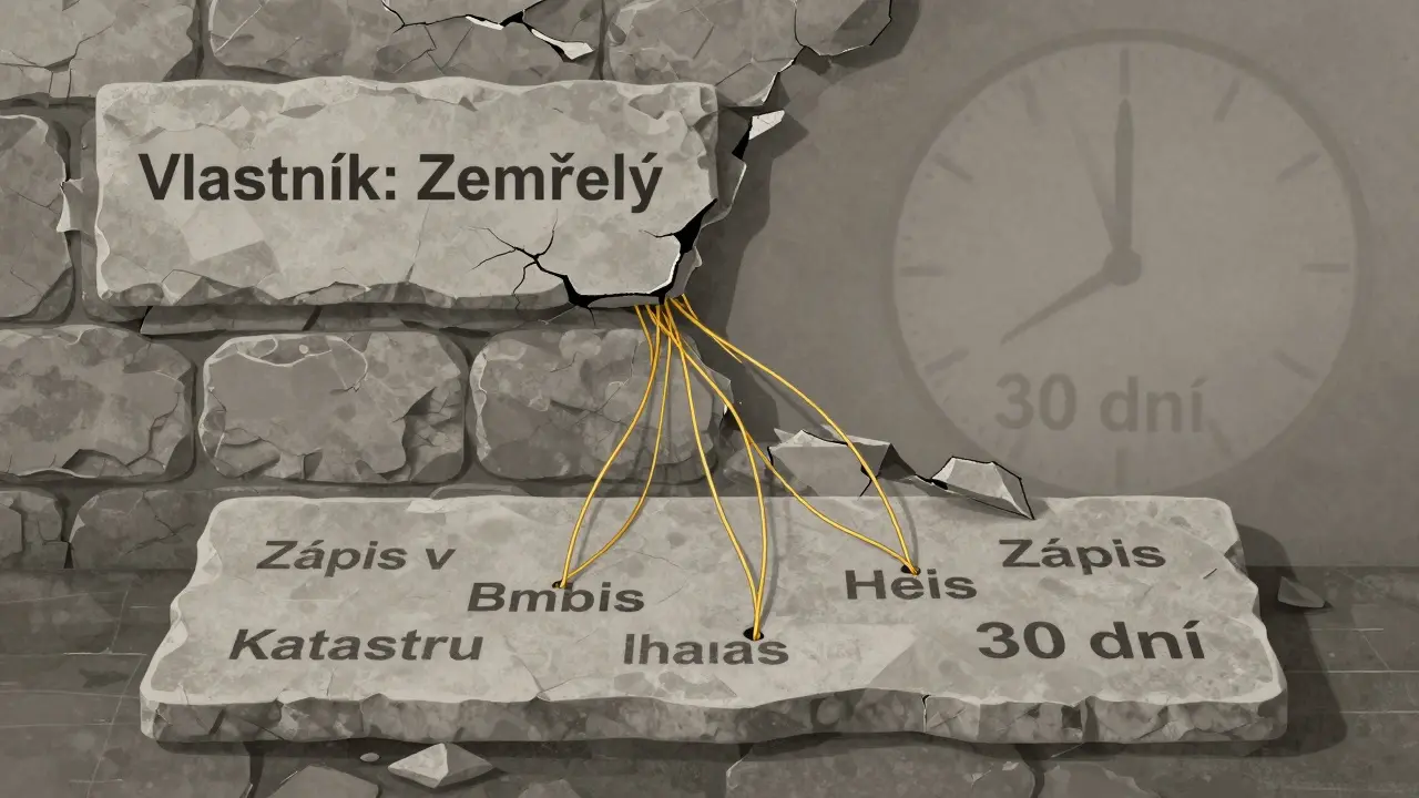 Zděná zeď, kde jméno zemřelého se mění na jména dědiců zlatými nitkami.