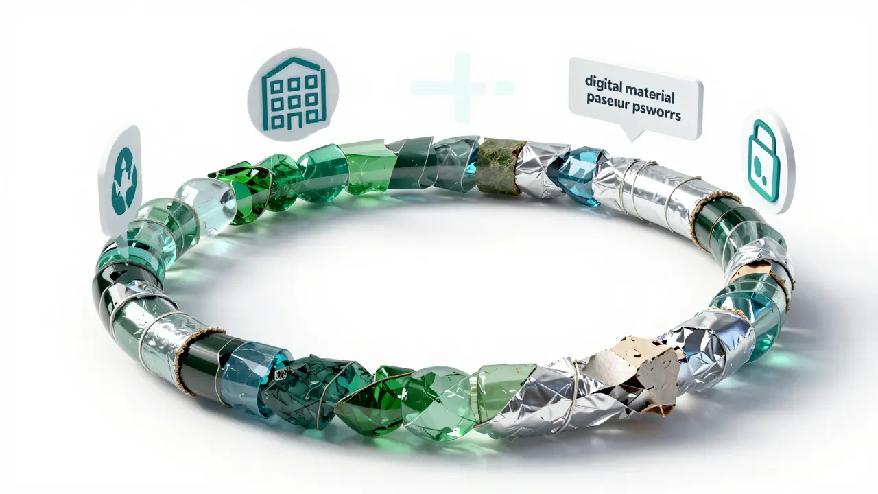 Konceptuální znázornění cirkulární ekonomiky a recyklačního cyklu.