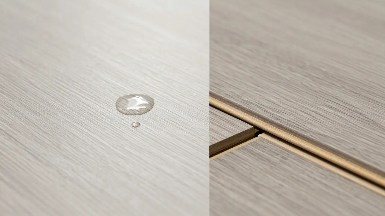 Srovnání voděodolné vinylové podlahy s PUR vrstvou a bobtnajícího laminátu.