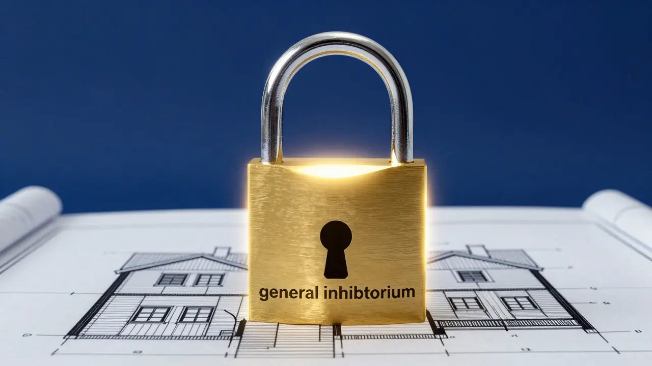 Zlatý zámek znázorňující zákaz nakládání s nemovitostí