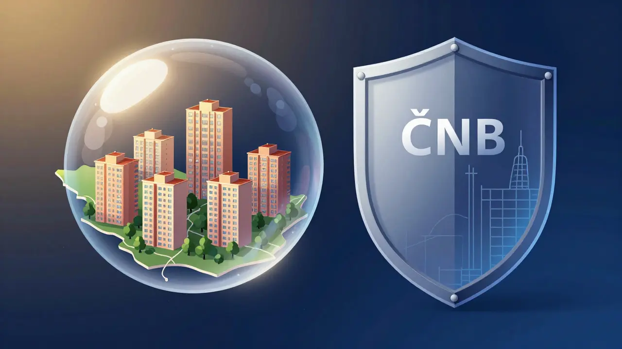 Conceptual art showing property bubble vs regulatory shield