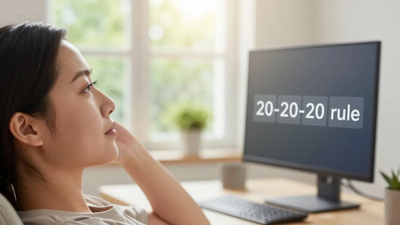 Člověk si dává pauzu od monitoru a dívá se z okna ven