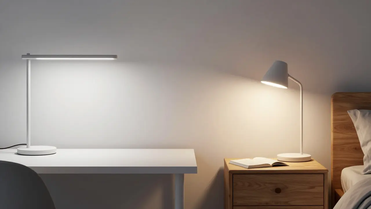 Lampa přesunutá z pracovny na noční stolek v ložnici
