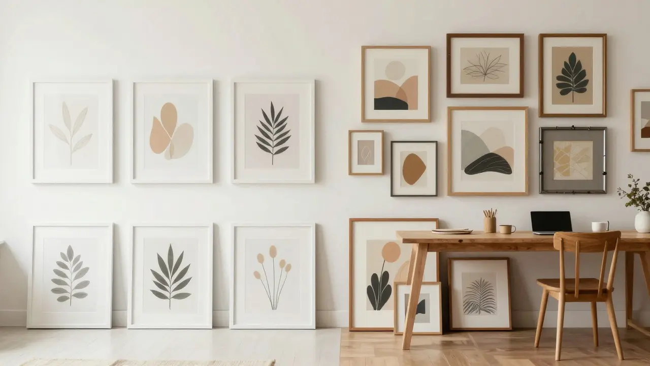 Porovnání minimalistického a eklektického stylu nástěnné galerie