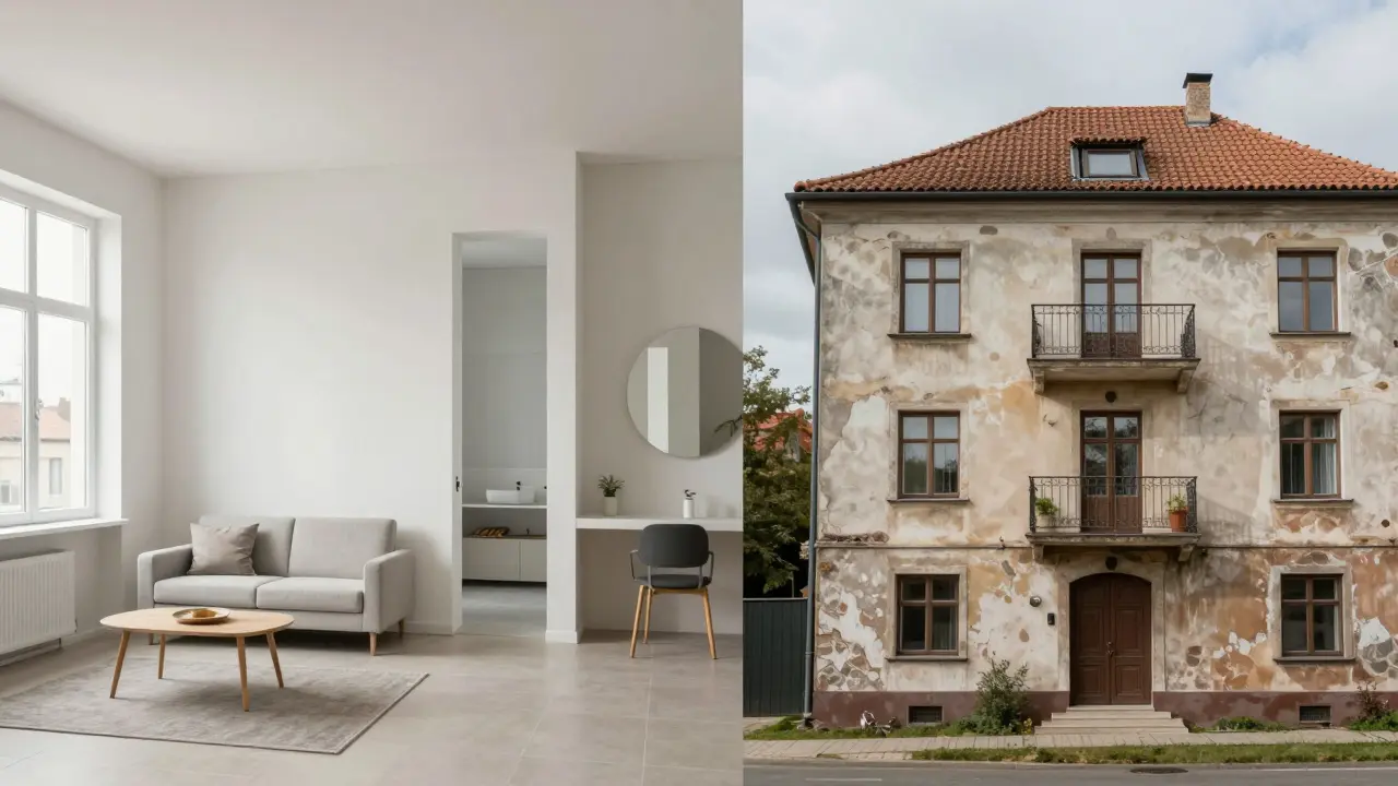Kontrast mezi drahým novostavbou a levnějším starším bydlením