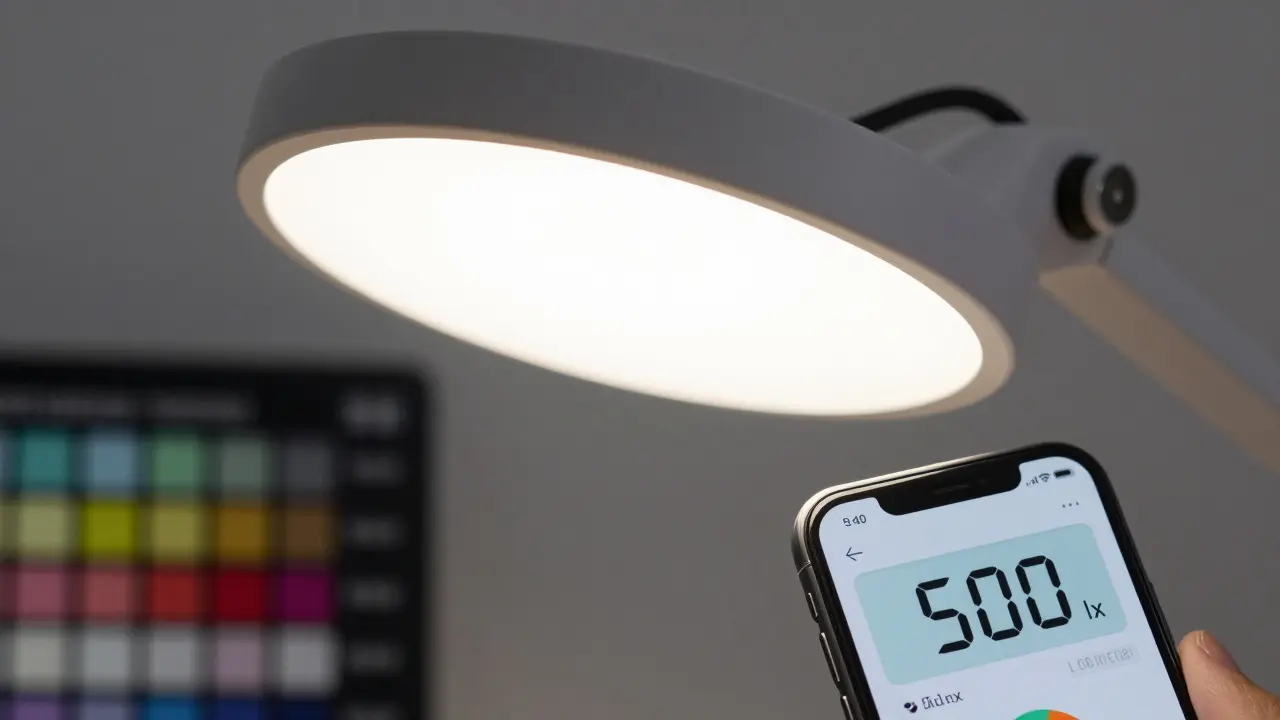 Měření intenzity světla luxmetrem u kvalitní LED lampy