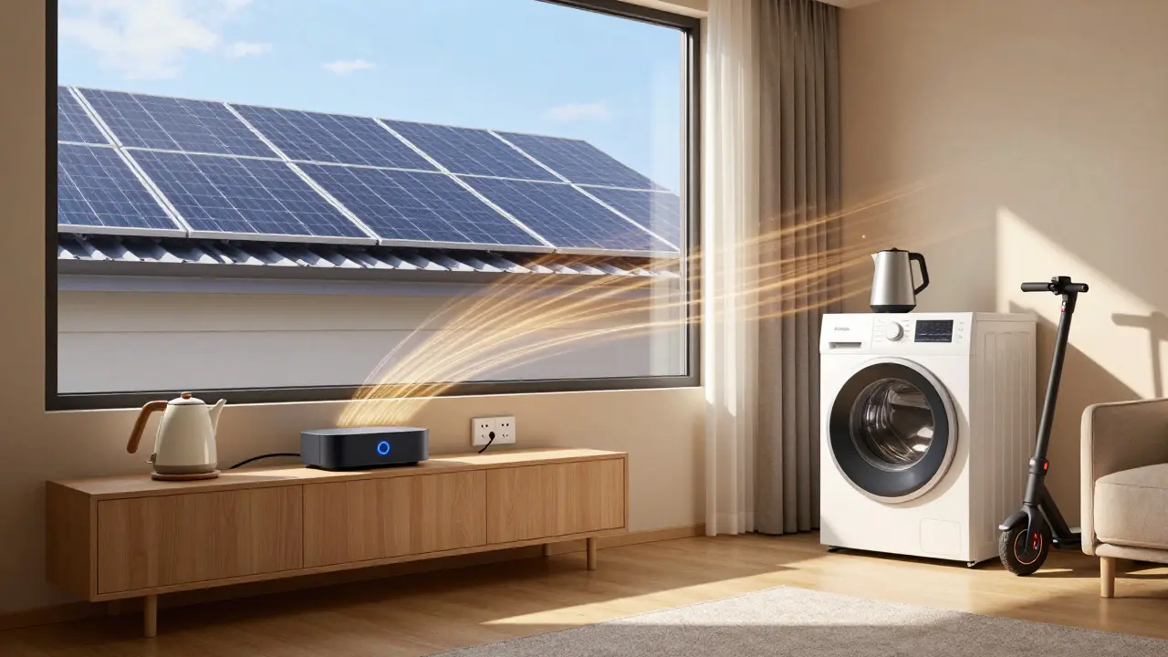 Sluneční energie z fotovoltaiky automaticky napájí domácí spotřebiče přes chytré zásuvky