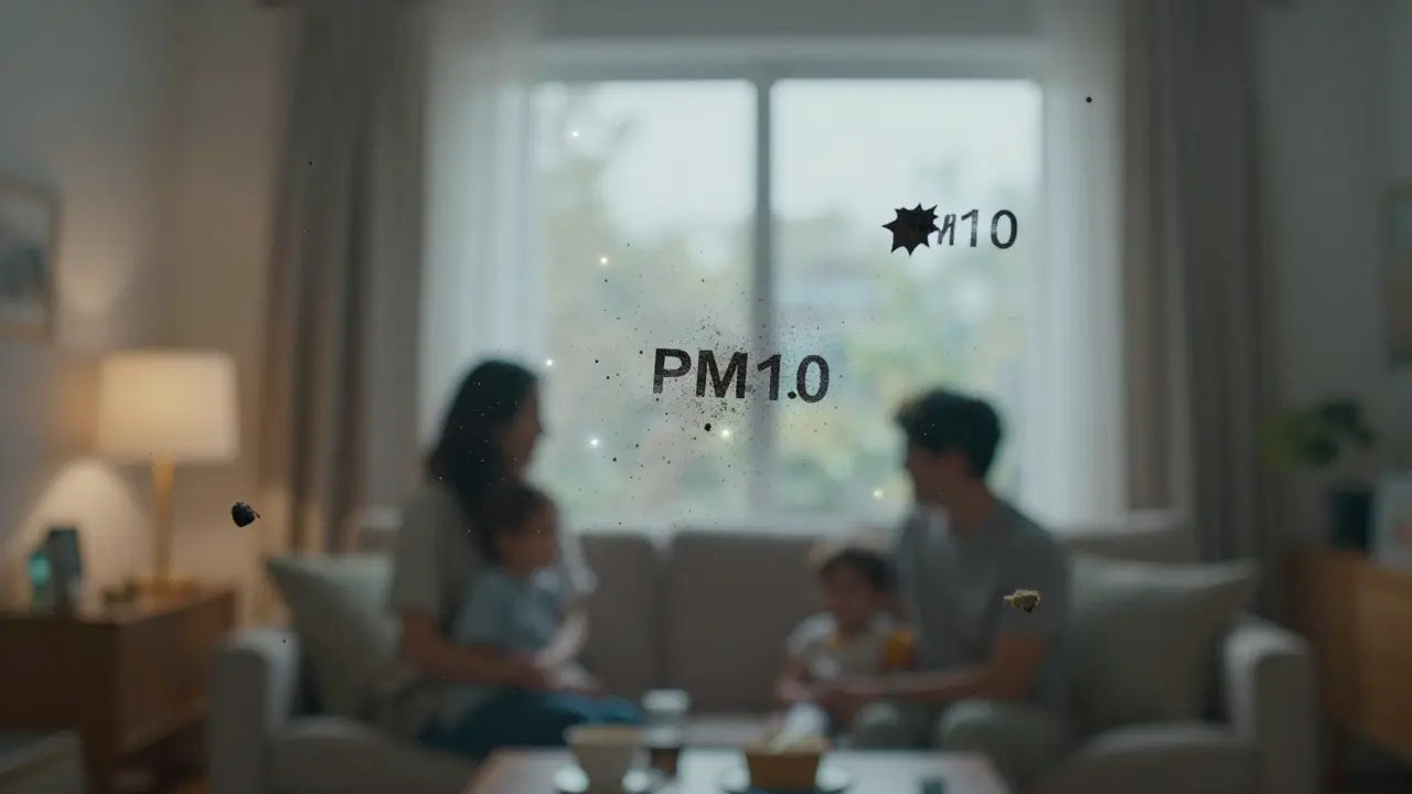Vizualizace částic PM2.5 a PM10 v interiéru domu