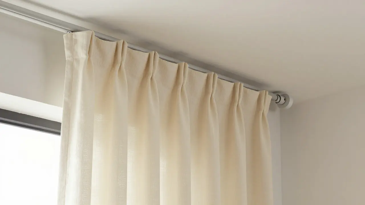 Detail garnýže u stropu a záclon sahajících k podlaze