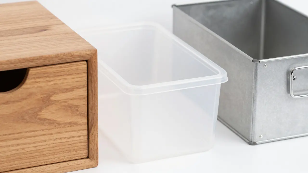 Srovnání materiálů úložných systémů: dřevo, plast a kov
