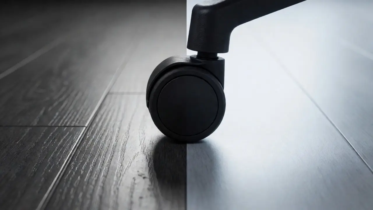 Porovnání odolnosti koleček židle na poškozeném laminátu a nepoškozeném vinylu