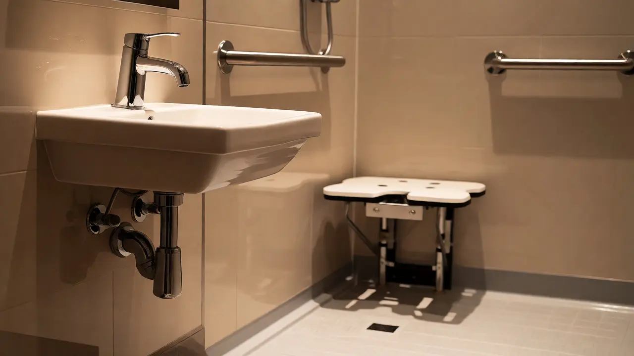 Detail umyvadla podjezdného pro vozík a bezpečnostní prvky v koupelně