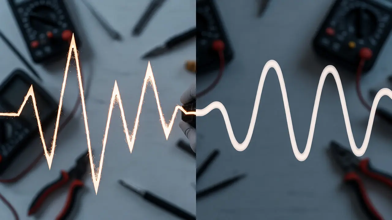 Porovnání fázového a elektronického stmívání pomocí grafických vlnových forem